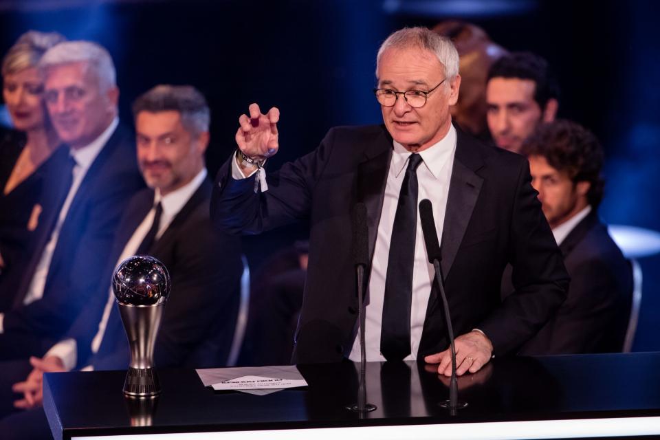 <p>Leicester manager Claudio Ranieri celebrates winning the FIFA Best Manager award </p>