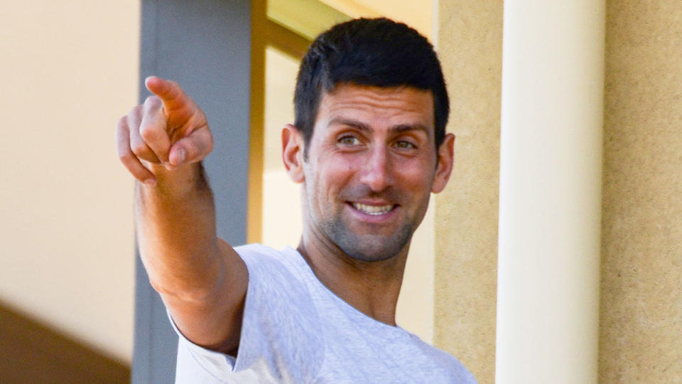 Pictured here, World No.1 Novak Djokovic is seen quarantining before the Australian Open.