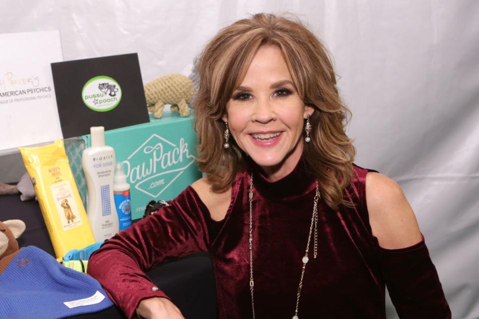 A second career: Blair, in 2015, posing with dog treats in her new role as an animal rights activist (Getty)