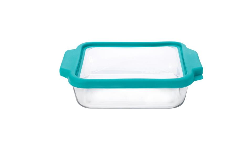 Anchor Hocking 8-InchSquare Glass Baking Dish with Teal TrueFit Lid