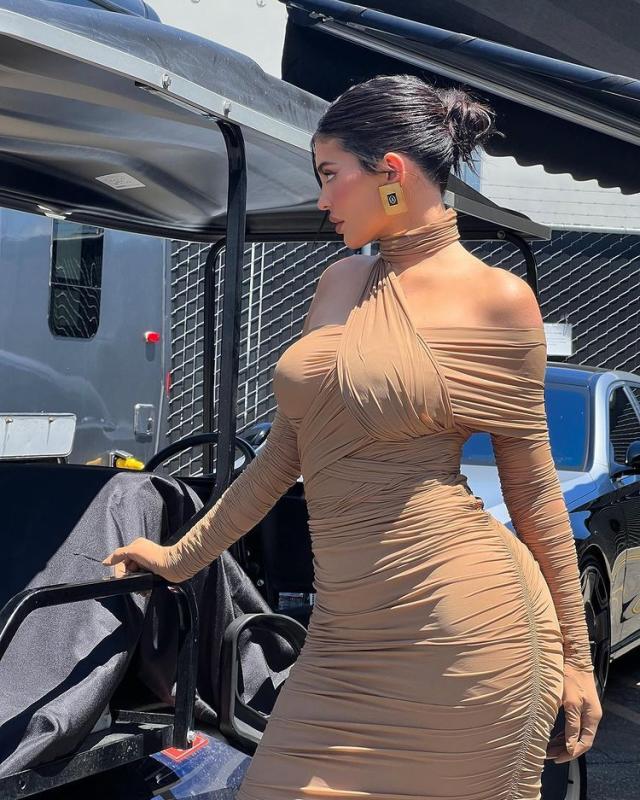 Kylie Jenner Gets Back to Work in a Skintight Nude Ensemble