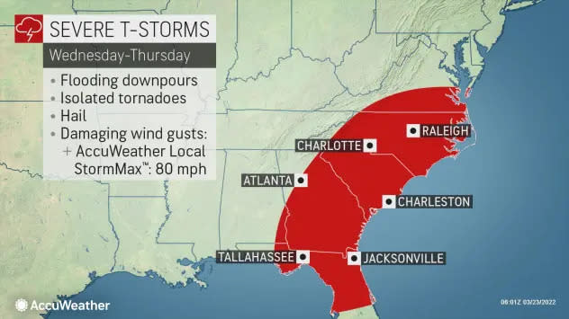 Severe thunderstorms with potential for tornadoes in forecast for March 23, 2022.
