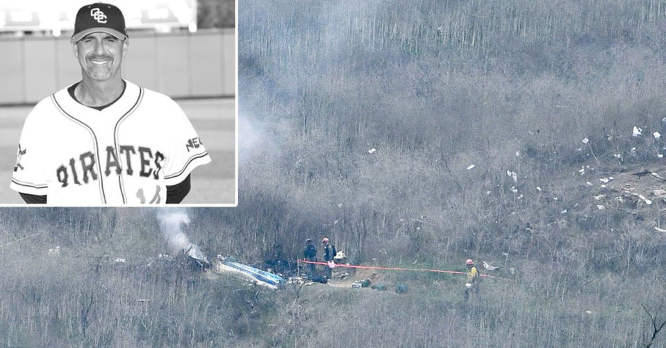 General views of the scenes surrounding the death of Kobe Bryant and his daughter Gianna Maria-Onore Bryant due to a helicopter crash on January 26, 2020 in Los Angeles, California. Inset is John Altobelli, who also died in the crash. (Photo by PG/Bauer-Griffin/GC Images)