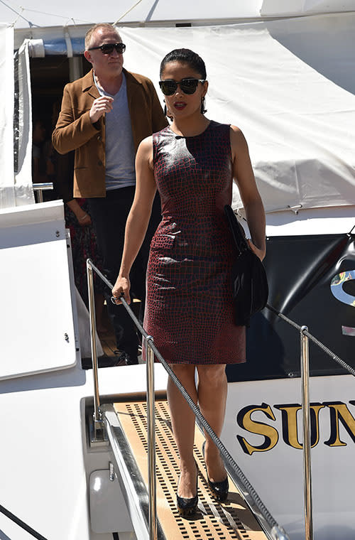 This isn’t the first time Hayek wore black and red to this year’s film festival (she wore a floral Alexander McQueen to the photocall for “The Tale of Tales”), but this short, casual dress is so much more appropriate for a boat.
