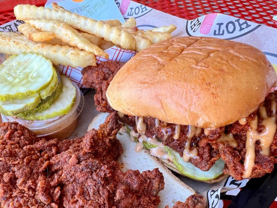 A spicy chicken slider and a tender at a Dave’s Hot Chicken location in Fort Worth.