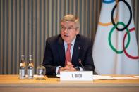 Thomas Bach, President of the International Olympic Committee (IOC) attends a meeting of IOC's executive board, as the spread of the coronavirus disease (COVID-19) continues, in Lausanne