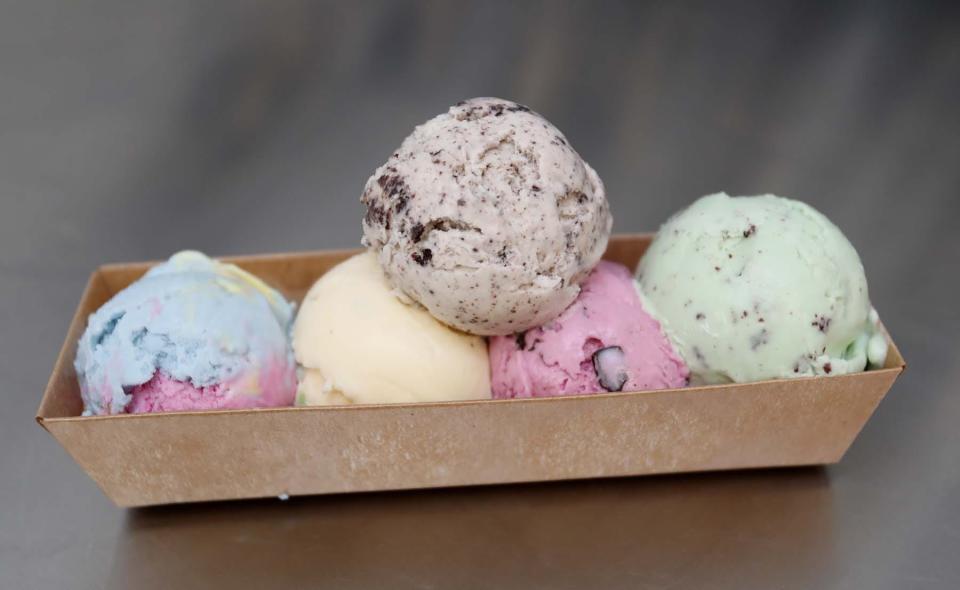 The Flight, five half scoops of ice cream, is on the menu at Penguin Ice Cream in Copley.