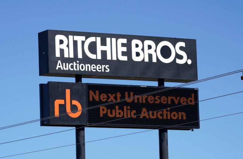 FILE PHOTO: The sign outside Richie Bros. Auctioneers is seen in Longmont