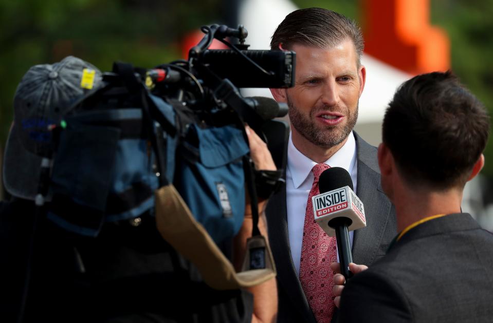 Eric Trump is seen being interviewed by CBS’s “Inside Edition” during the 2024 Republican National Convention on Tuesday, July 16, 2024, at Fiserv Forum in Milwaukee, Wis. The convention will run through July 18.