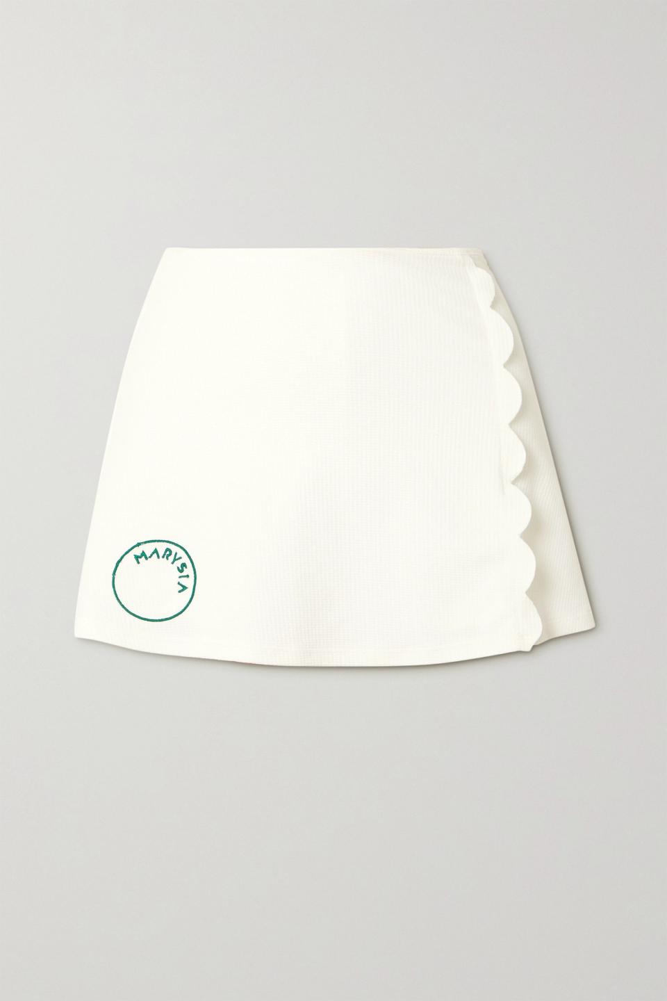 1) Steffi Scalloped Stretch Recycled-Seersucker Tennis Skirt