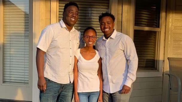PHOTO: Irene Gakwa and brothers Chris and Kennedy stand in family photo. (Kennedy Wainaina)