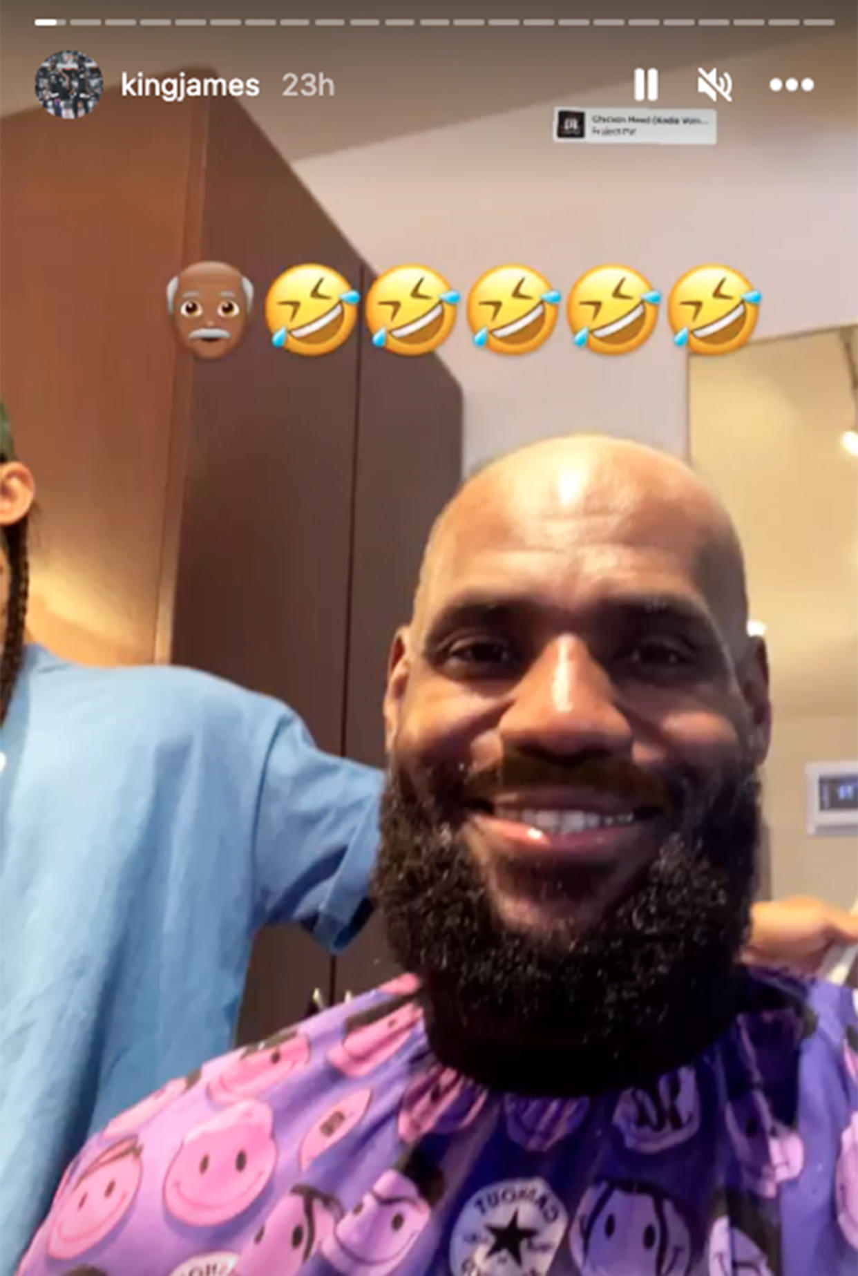 LeBron James showed off his bald head. Whether it's real is another matter. (kingjames via Instagram)