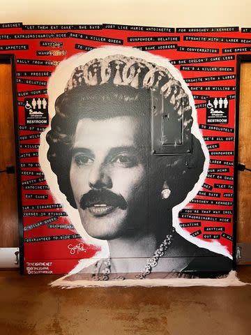 <p>Ali Clem</p> Freddy Mercury dressed as the Queen mural at la Barbecue