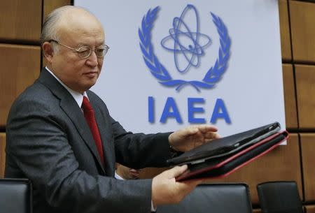 International Atomic Energy Agency (IAEA) Director General Yukiya Amano arrives for a board of governors meeting at the IAEA headquarters in Vienna, Austria, November 26, 2015. REUTERS/Heinz-Peter Bader