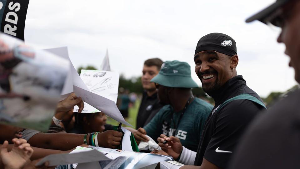 Philadelphia Eagles Quarterback Jalen Hurts. The Eagles will play against the Washington Commanders during Sunday's "Crucial Catch" game. 
The North Penn School District marching band will perform at halftime.