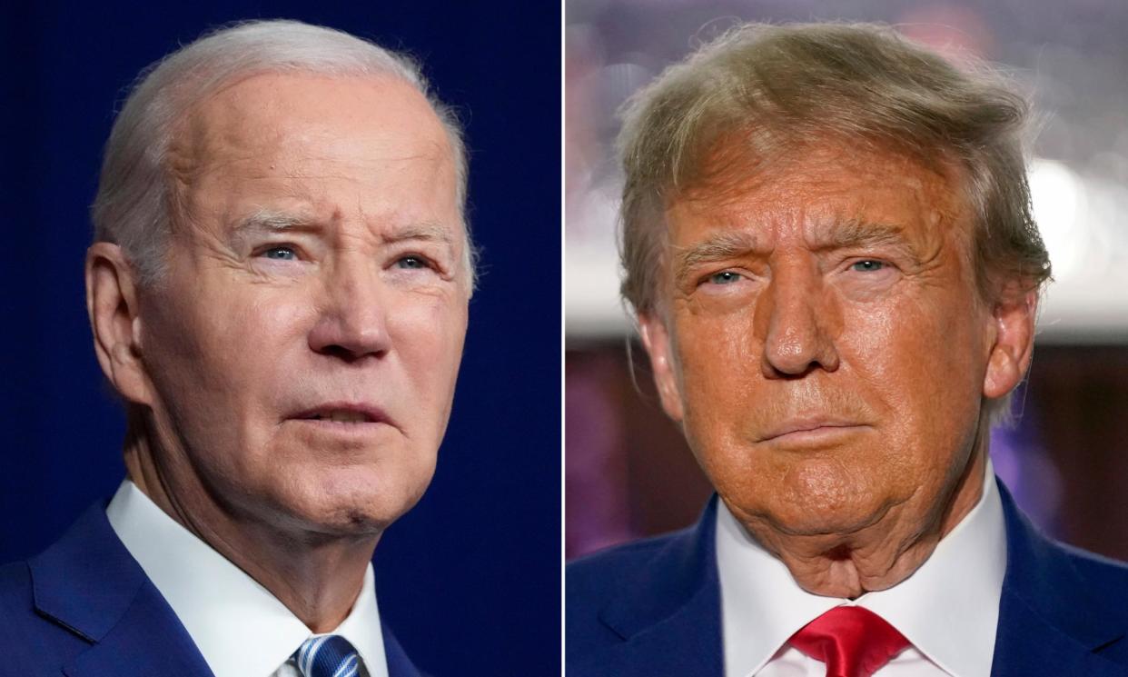 <span>Joe Biden in Salt Lake City, Utah, on 10 August 2023, and Donald Trump in Bedminster, New Jersey, on 13 June 2023.</span><span>Photograph: Andrew Harnik/AP</span>