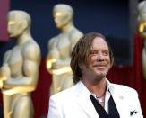 Mickey Rourke, best actor nominee for "The Wrestler," arrives at the 81st Academy Awards in Hollywood, California February 22, 2009. Mickey Rourke is dressed in Jean-Paul Gaultier. REUTERS/Mario Anzuoni (UNITED STATES) (OSCARS-ARRIVALS)