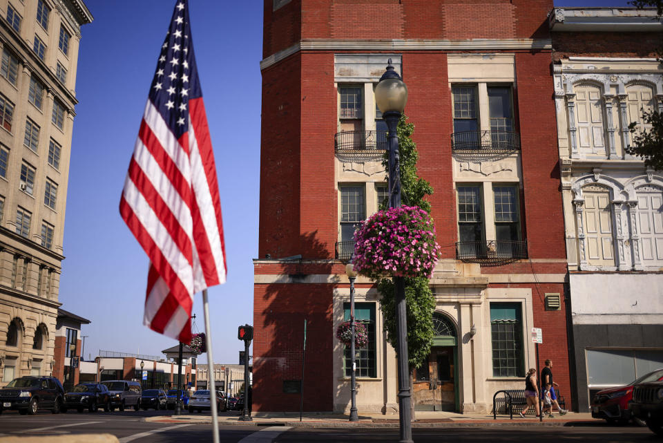 An American flag flies on a street in Springfield, Ohio. (Luke Sharrett/Getty Images)