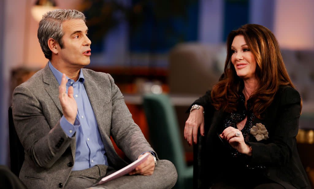 VANDERPUMP RULES -- "Reunion" -- Pictured: (l-r) Andy Cohen, Lisa Vanderpump -- (Photo by: Christopher Polk/Bravo/NBCU Photo Bank via Getty Images)