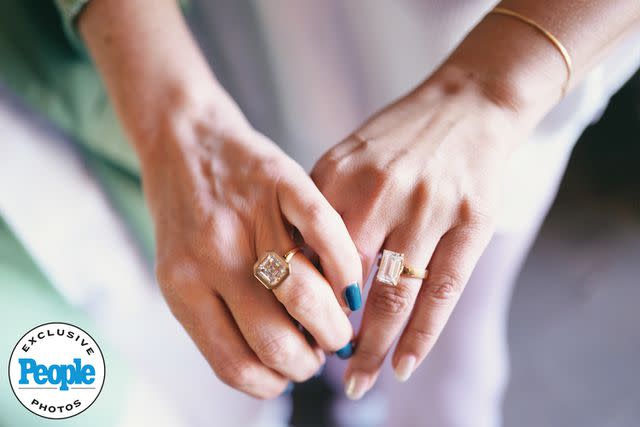 <p>Jenny Anderson</p> Jessica Phillips (left) and Chelsea Nachman (right) wearing their engagement rings