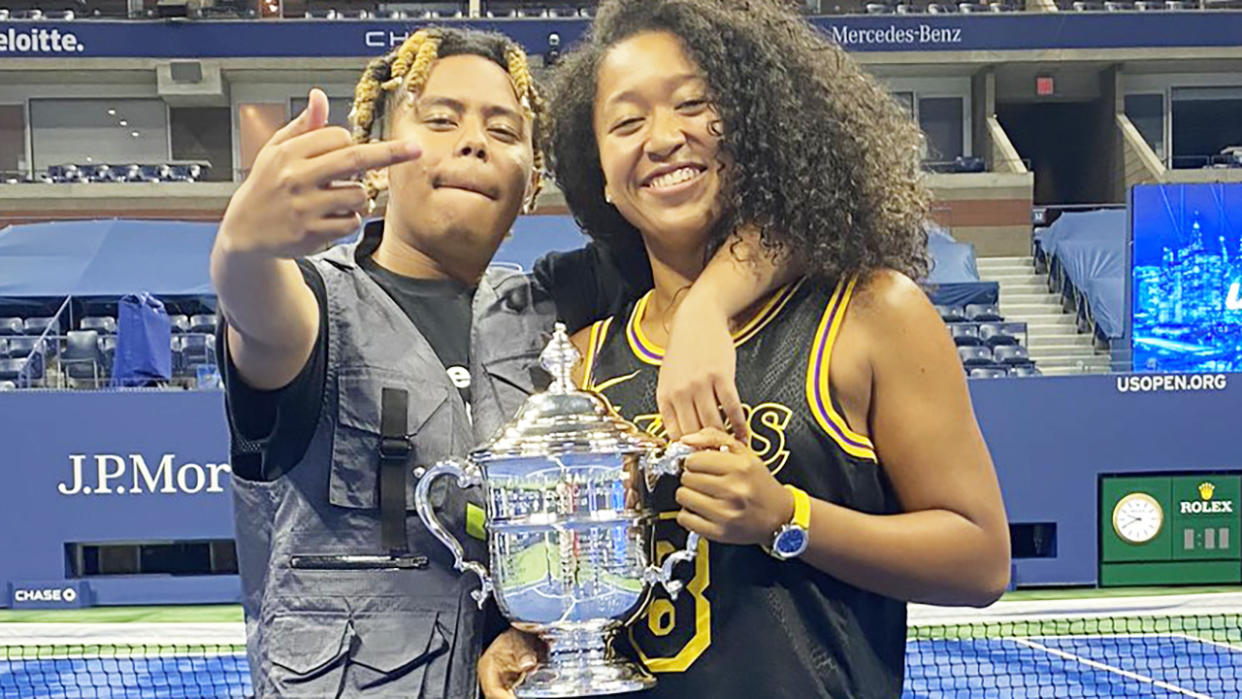 Naomi Osaka and boyfriend Cordae, pictured here celebrating her US Open triumph.