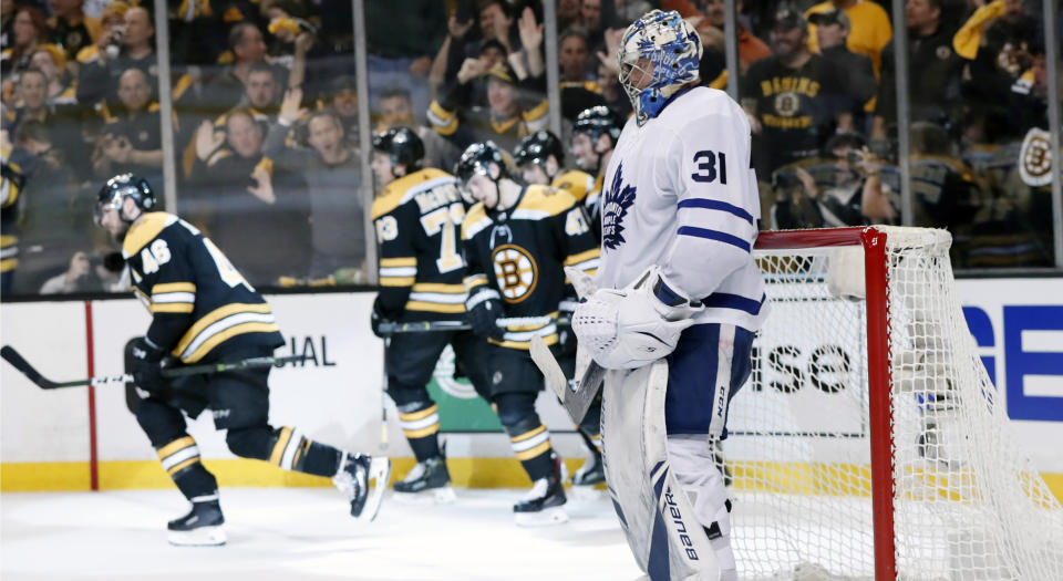 It was a lopsided win for the Bruins in Game 1 Thursday versus the Maple Leafs. (Getty)