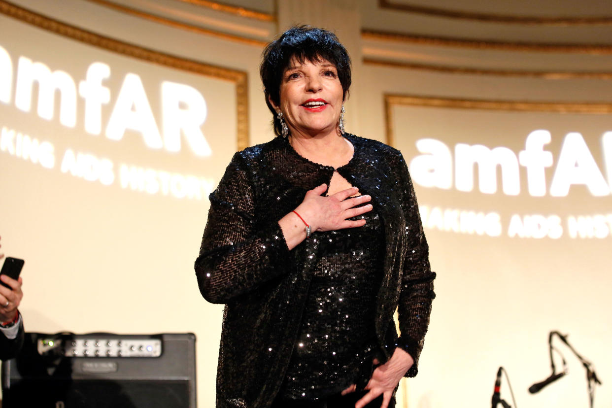NEW YORK, NY - JUNE 13:  Liza Minnelli speaks onstage during the 4th Annual amfAR Inspiration Gala New York at The Plaza Hotel on June 13, 2013 in New York City.  (Photo by Jemal Countess/WireImage)