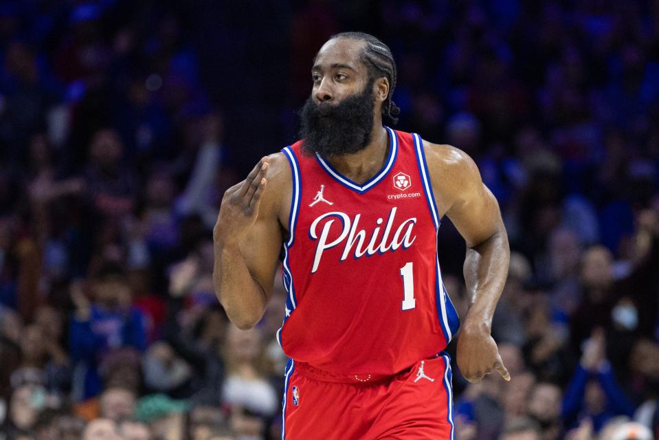 James Harden just missed a triple-double in his Sixers home debut.
