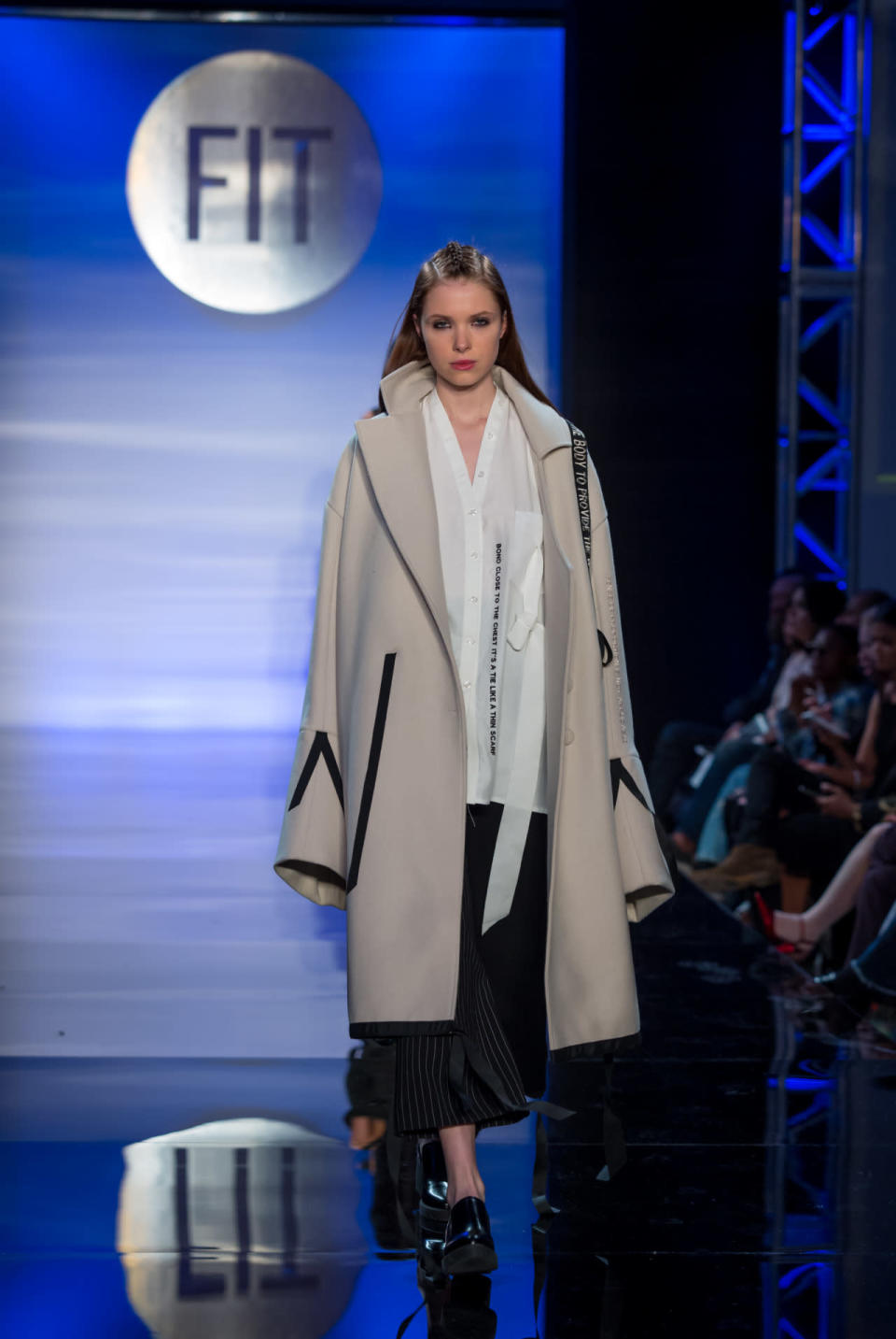 FIT graduate Emily Myoung Hye Jung’s look combined a generously cut coat with cool cropped trousers.
