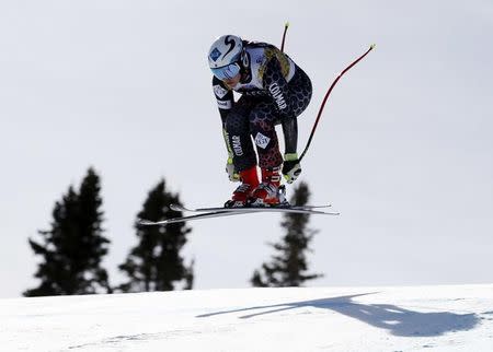 Mar 14, 2017; Aspen, CO, USA; Tina Weirather of Liechtenstein during training for the women's downhill alpine skiing race in the 2017 Audi FIS World Cup Finals at Aspen Mountain. Mandatory Credit: Jeff Swinger-USA TODAY Sports