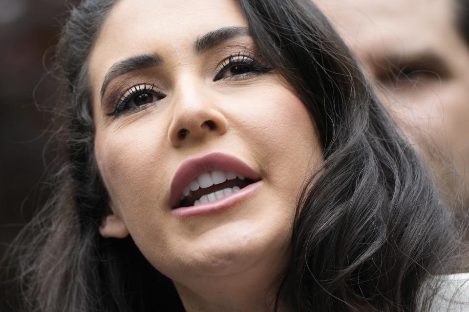 Rep. Anna Paulina Luna, R-Fla., speaks during a news conference at near Manhattan Criminal Court Thursday, May 16, 2024, in New York. (AP Photo/Frank Franklin II)