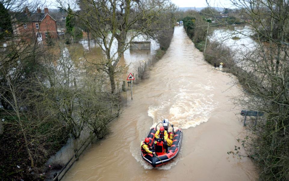 A Gloucestershire Fire and Rescue boat near the River Severn during flooding on Thursday