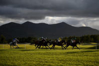 Riders compete in a race at the Killarney Racecourse in County Kerry in Killarney, Ireland, July 19, 2017. REUTERS/Clodagh Kilcoyne