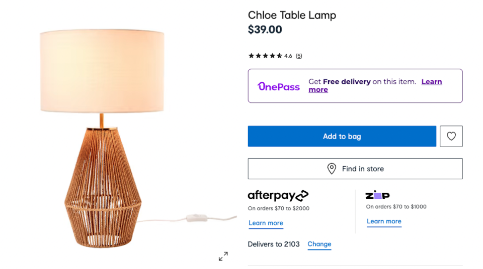 The Chloe lamp for $39 on the Kmart website