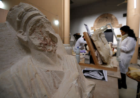 A damaged statue from Palmyra is seen at Syria's National Museum of Damascus, Syria January 9, 2019. Picture taken January 9, 2019. REUTERS/Omar Sanadiki