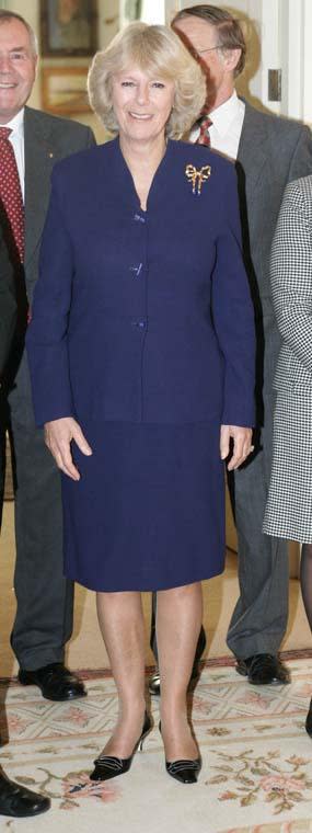 Camilla at Clarence House in October 2005 looking like a true boss lady in a navy skirt suit.