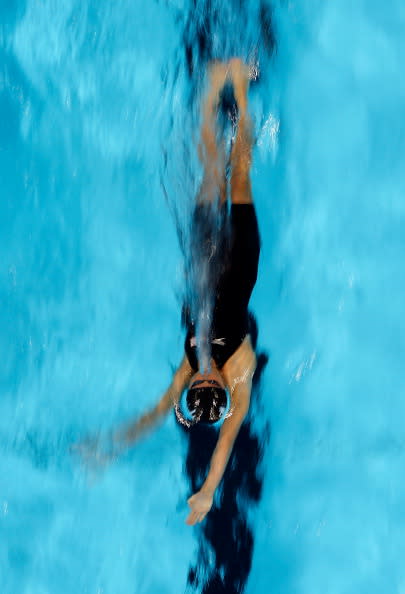 Elizabeth Pelton competes in preliminary heat 18 of the Women's 200 m Backstroke during Day Six of the 2012 U.S. Olympic Swimming Team Trials at CenturyLink Center on June 30, 2012 in Omaha, Nebraska. (Photo by Jamie Squire/Getty Images)