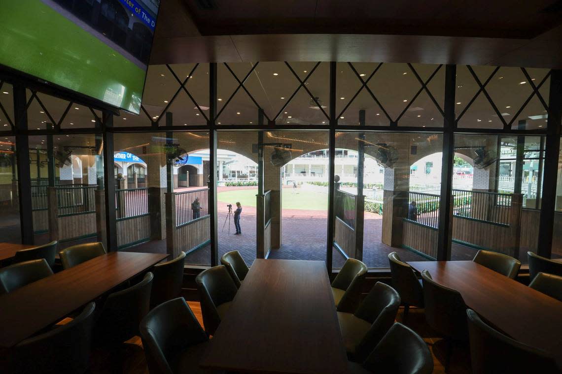 The newly renovated paddock at Churchill Downs includes two new premium seating areas that offer semi-transparent viewing from behind the paddock stalls.