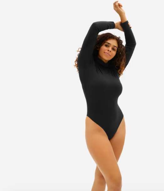 Black Basic Ribbed Bodysuit