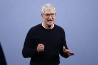 CEO Tim Cook speaks at an Apple event at their headquarters in Cupertino