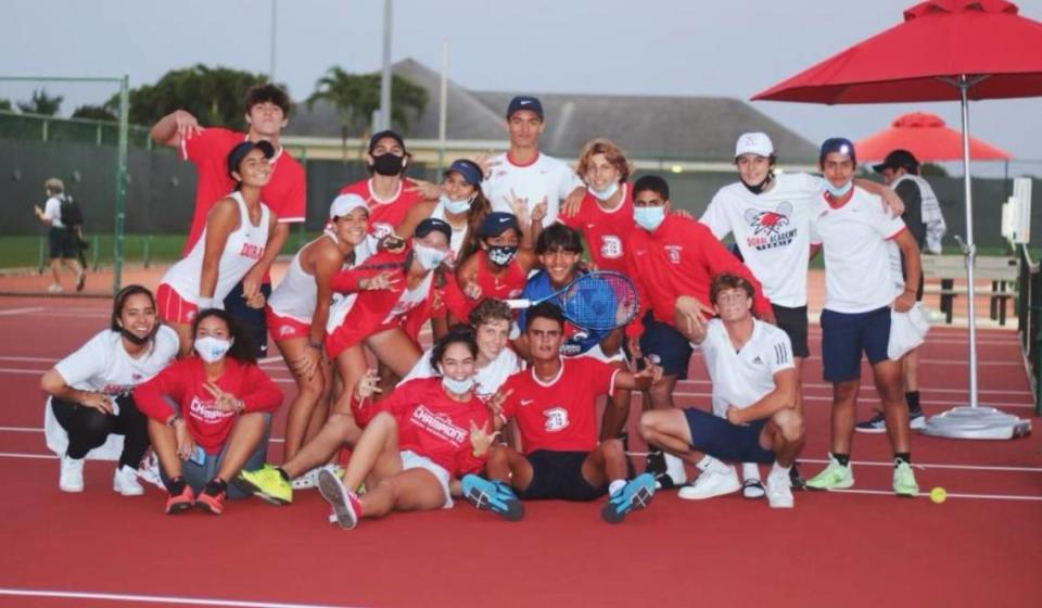 Doral Academy tennis after a big win for the boys’ team over No.1 nationally ranked Saint Andrew’s in Boca Raton.