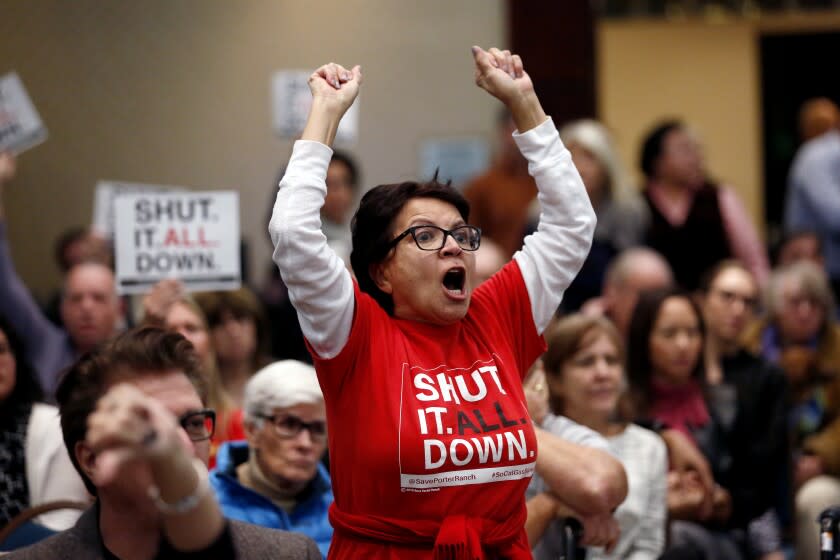 WOODLAND HILLS, CALIF. -- WEDNESDAY, FEBRUARY 1, 2017: Patricia Larcara, a 28 year resident of Porter Ranch, attends the first of two meetings held by state regulators to gather public input on a proposal to allow Southern California Gas Company to resume injecting natural gas into the Aliso Canyon public storage facility at Hilton Woodland Hills Hotel, in Woodland Hills, Calif., on Feb. 1, 2017. (Gary Coronado / Los Angeles Times)