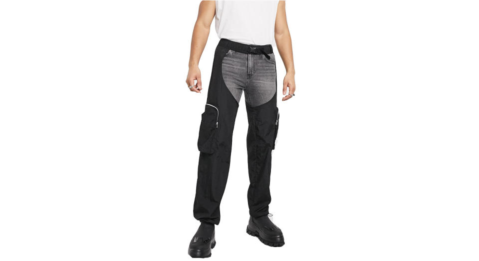 ASOS DESIGN chaps with cargo pockets in black nylon