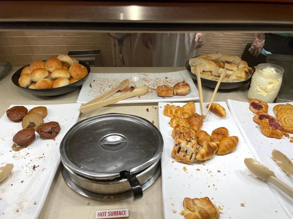 The breakfast pastry section toward the end of the morning.