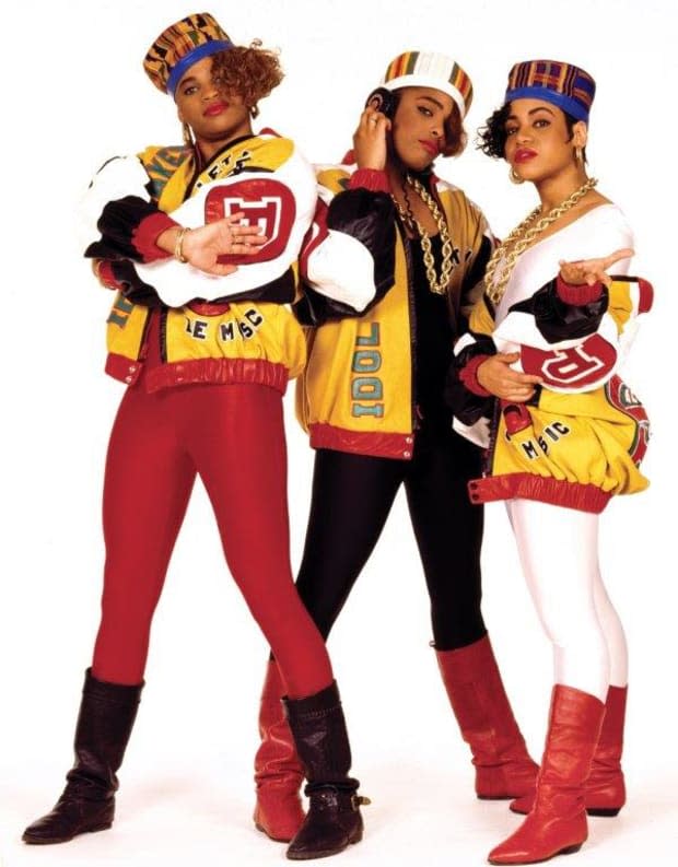 Salt-N-Pepa decked out in Dapper Dan at a photo shoot for their label in 1988. Photo: Janette Beckman/Courtesy of Dapper Dan