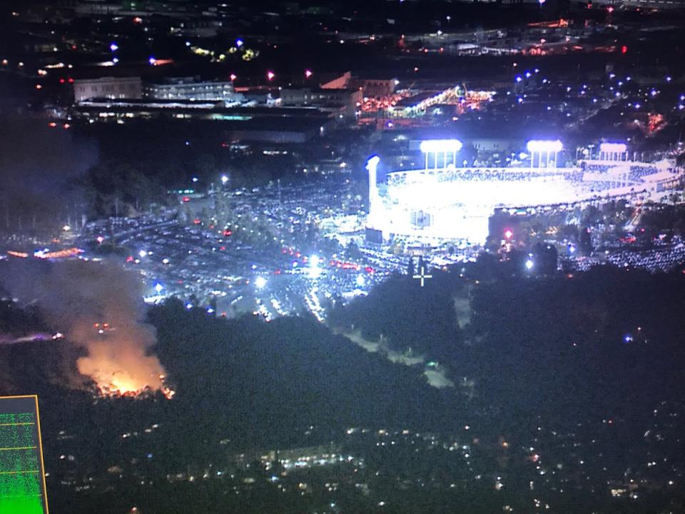 Two small fires broke out near Dodger Stadium during Game 2 of the World Series. (Stu Mandel)