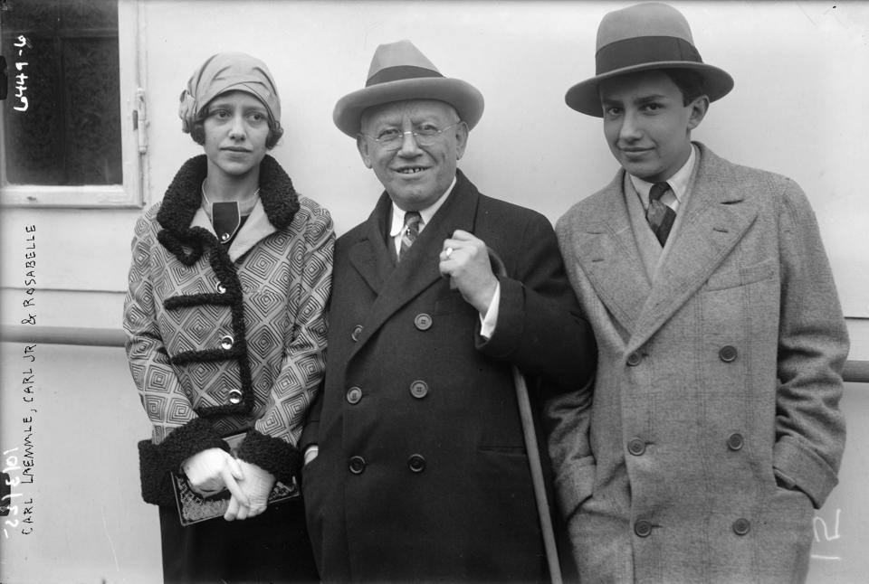 In this undated photo provided by the Museum of Jewish Heritage - A Living Memorial to the Holocaust, Carl Laemmle is shown with his children, Rosabelle and Carl Jr. Laemmle was the founder of Universal Pictures and used his connections and resources to help bring Jews over from Europe after the rise of the Nazis. An exhibition opening at the museum on Tuesday, May 21, 2013 called “Against All Odds: American Jews and the Rescue of Europe’s Refugees, 1933-1941,” documents efforts by Laemmle and others to get Jews out of Nazi-era Europe despite strict immigration quotas in the U.S. (AP Photo/Museum of Jewish Heritage/George Grantham Bain Collection, Library of Congress)