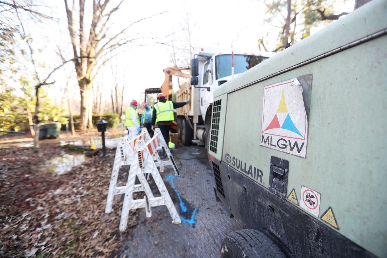 MLGW works to fix water issues near a residence in Raleigh on Dec. 27, 2022, in Memphis.