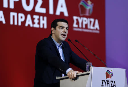 Greek Prime Minister Alexis Tsipras delivers a speech at the ruling Syriza party central committee in Athens, February 28, 2015. REUTERS/Alkis Konstantinidis