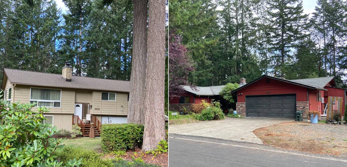 Homicide scene on Valley View Drive NW on Saturday, October 3, 2020. The victim's house is on the left, the suspect's house is on the right.  Jake Gregg/contributing writer